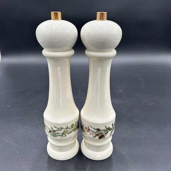Williams-Sonoma Salt Pepper Mill Set Made in Italy Woodland Berry 9.5" White - Picture 1 of 5